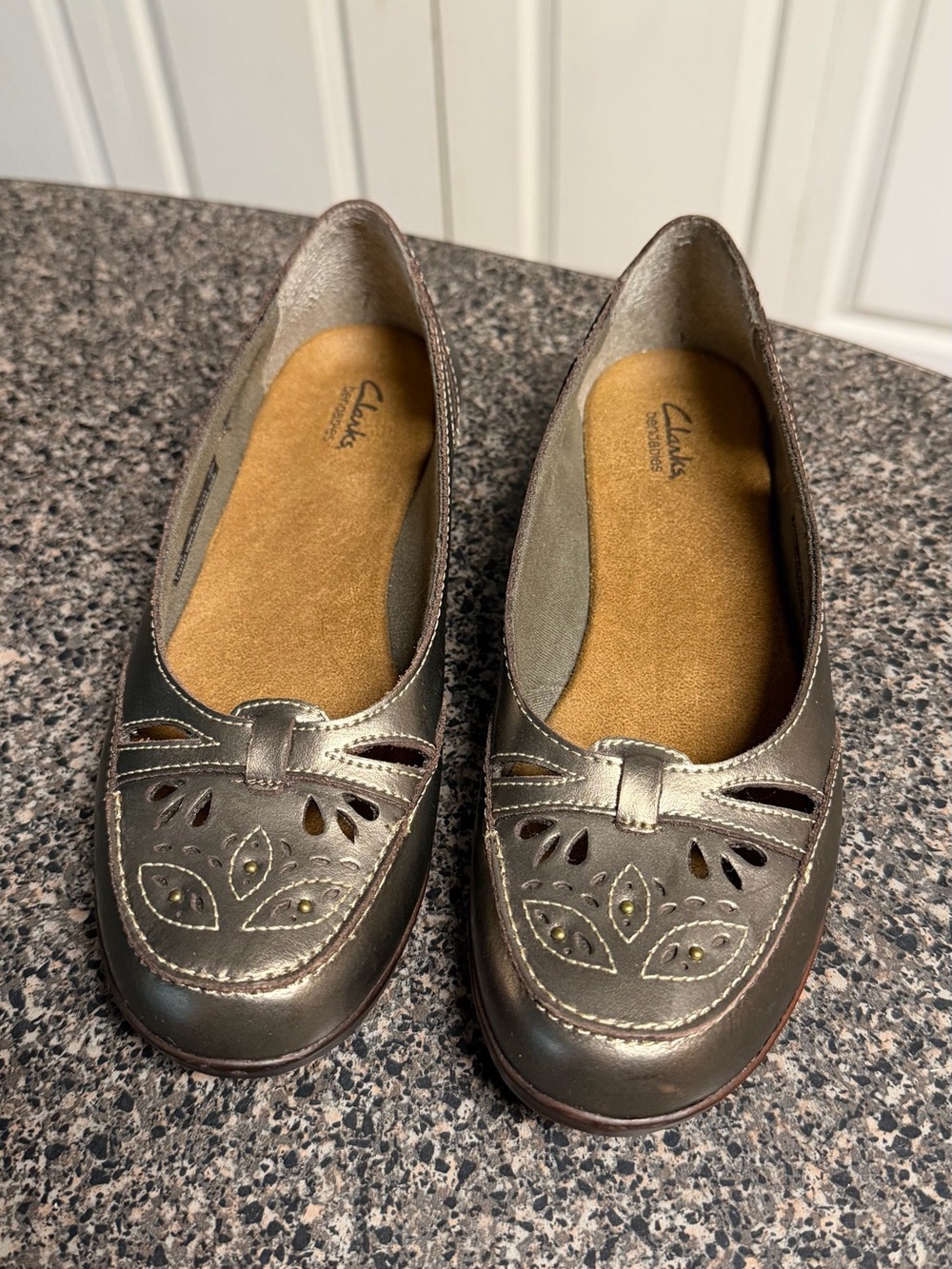 Clarks Women's Metallic Bronze Floral Cutout Loafers